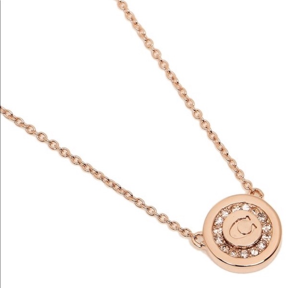 Coach Rose Gold C Pave Signature Pendant Necklace - Picture 2 of 7
